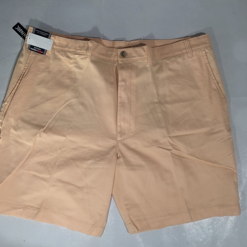 NEW Big Mens Roundtree & Yorke Casuals Chino Flat Shorts 9"I Peach